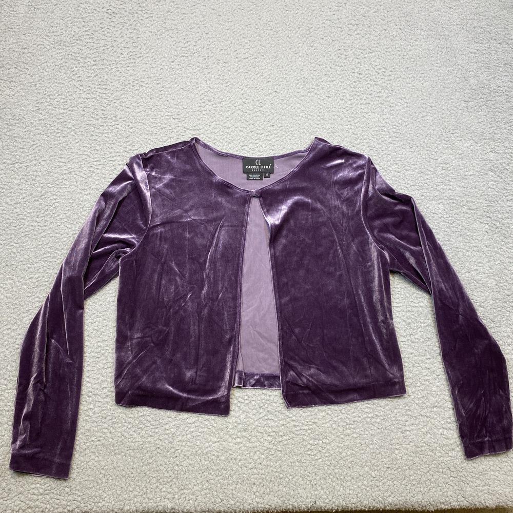 Carole Little Velvet Jacket Womens 12 Purple Long Sleeve Open Front‎ Boho 90's
